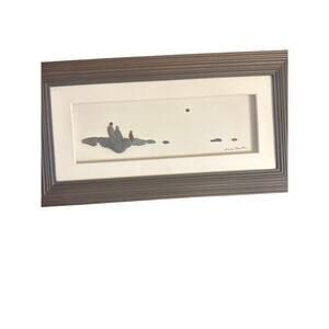 Demdaco Sharon Nowlan Artist signed 3 person stone framed shell driftwood art